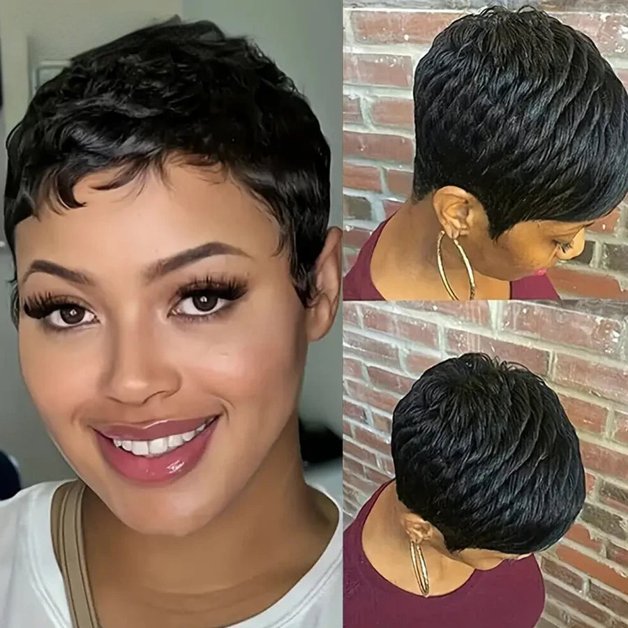 Human Hair Wigs 99J Pixie Cut  Short Wig for Black Women 100% Human Hair Non Lace Full Machine Wig