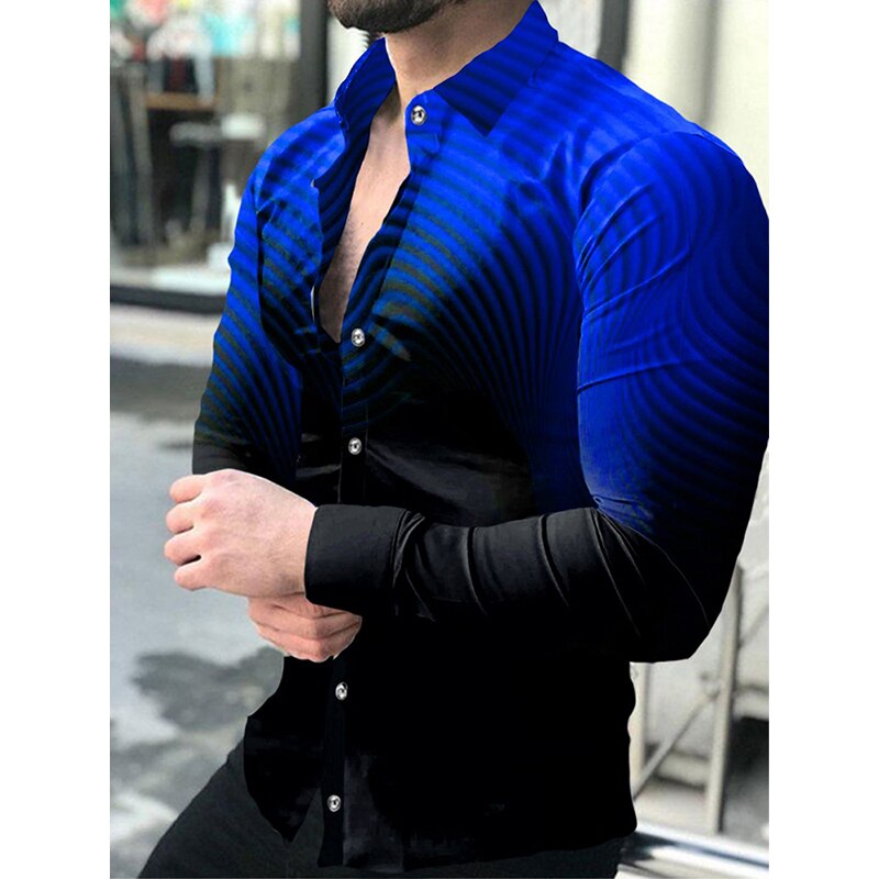 New Social Men Shirts Turn-down Collar Buttoned Shirt Casual Designer Gradient Print Long Sleeve Tops Mens Clothes Prom Cardigan