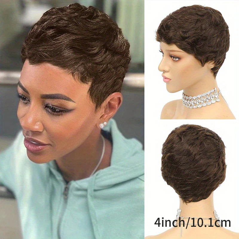 Human Hair Wigs 99J Pixie Cut  Short Wig for Black Women 100% Human Hair Non Lace Full Machine Wig