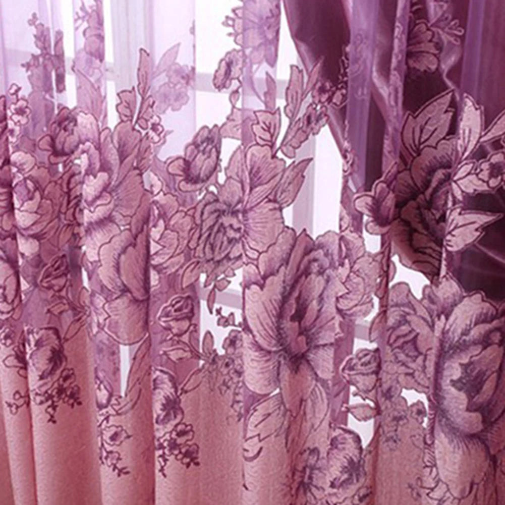 1Pc 100*250cm Flower Jacquard Tulle Window Curtain  drape lace embroidered