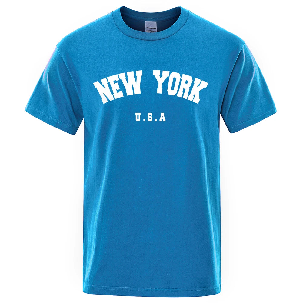 U.S.A New York USA City Street Printed T-Shirts For Men Loose Oversized T Shirt Fashion Breathable Short Sleeve Cotton Clothing