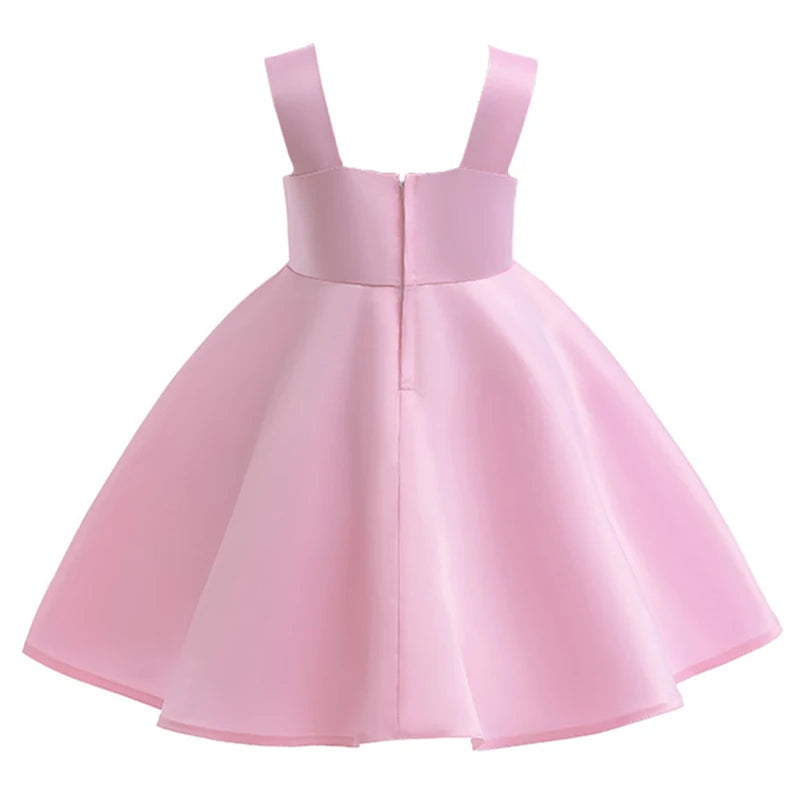 Young Girls Pink Barbie Rose Dress Girl Elegant Evening Party Gown Kids Summer Holiday Birthday Clothes Children Pleated Costume