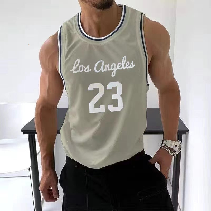 2023 Summer Men&amp;#39;s Sport Vest Gyms Fitness Mesh Tank Tops Joggers Sleeveless T-Shirt Male Basketball Training Fashion No. 23 Vest