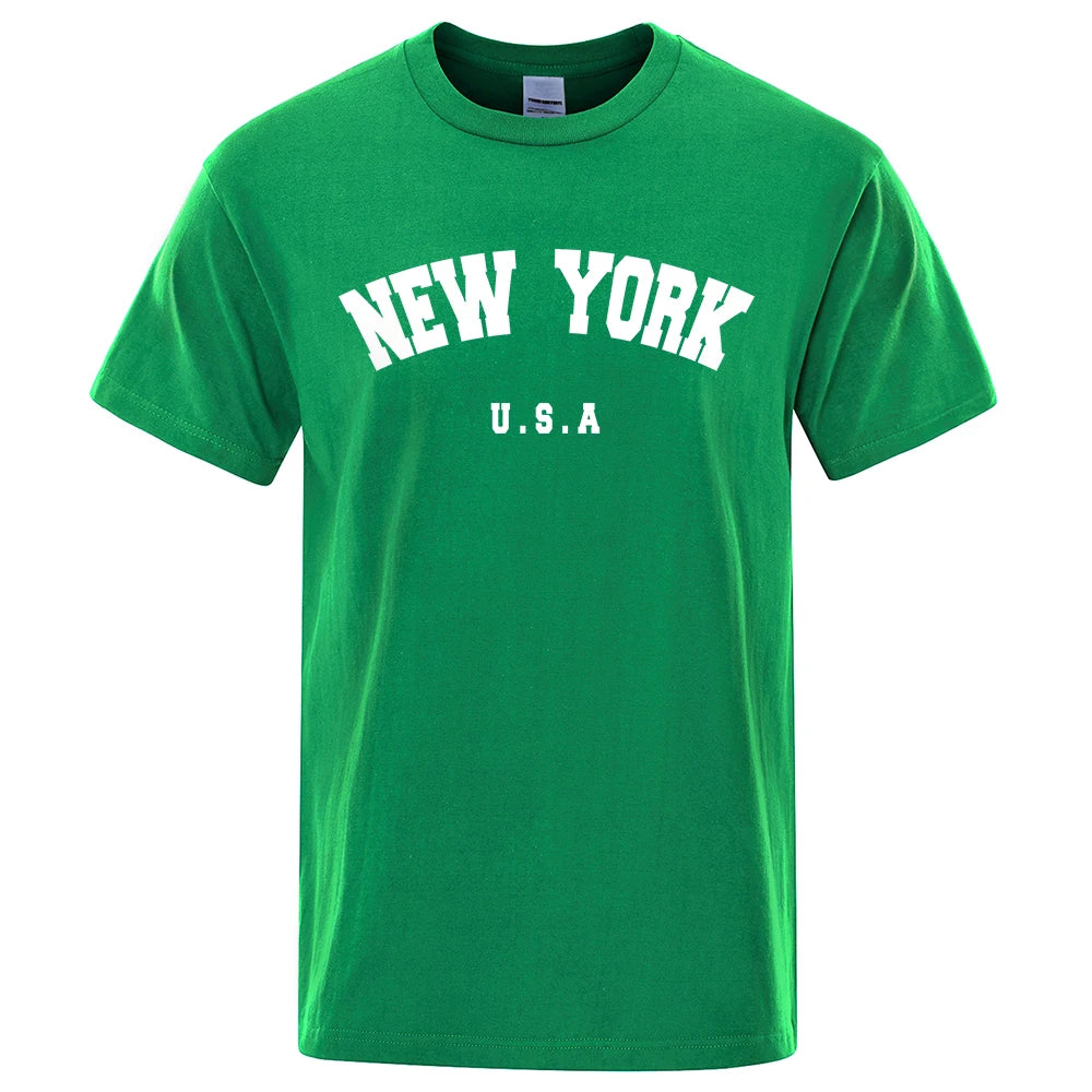 U.S.A New York USA City Street Printed T-Shirts For Men Loose Oversized T Shirt Fashion Breathable Short Sleeve Cotton Clothing