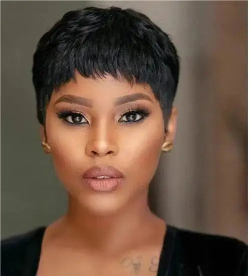 Short Straight Bob Wig Pixie Cut Wig Human Hair For Black Women With Bangs Brazilian Virgin Hair Cheap Wig machine made