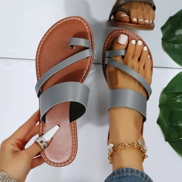 Summer Solid Color Flat Sandals Fashion Open Toe Outdoor Slippers Casual Beach Women&amp;#39;s Shoes Plus Size  Zapatos De Mujer Slides