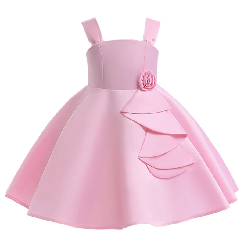 Young Girls Pink Barbie Rose Dress Girl Elegant Evening Party Gown Kids Summer Holiday Birthday Clothes Children Pleated Costume