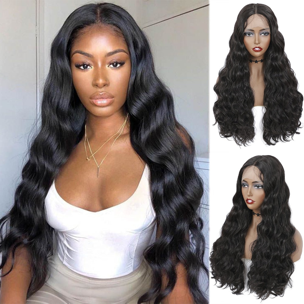 X-TRESS Synthetic Lace Front Wigs For Black Women Loose Wave Middle Part Transparent Swiss Lace Soft Natural Brown Wavy Hair Wig