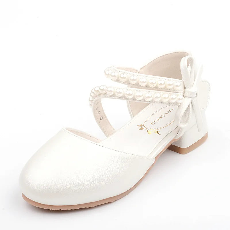 Spring Summer Girl Princess Shoes Pearl Bowknot Children Party Wedding Dress Sandals Fashion Causal Kids Performance High-heel