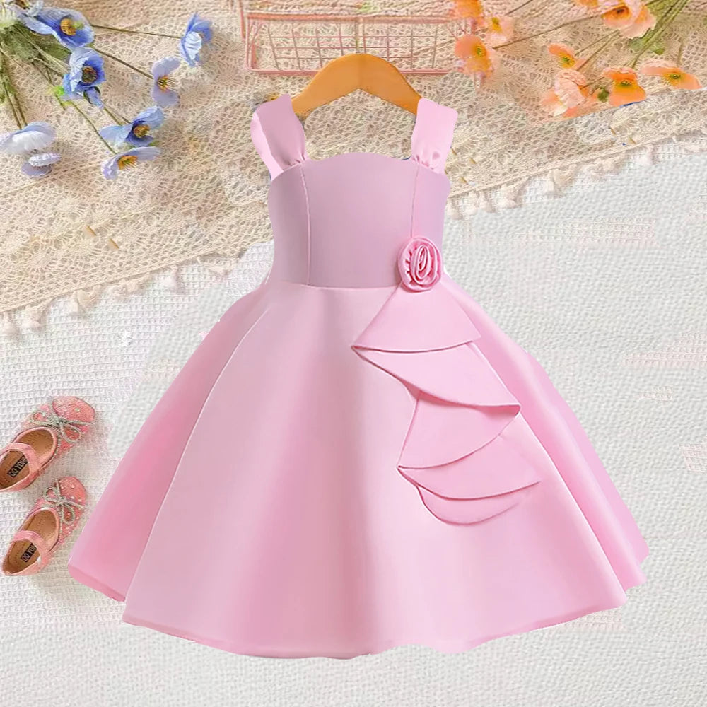 Young Girls Pink Barbie Rose Dress Girl Elegant Evening Party Gown Kids Summer Holiday Birthday Clothes Children Pleated Costume