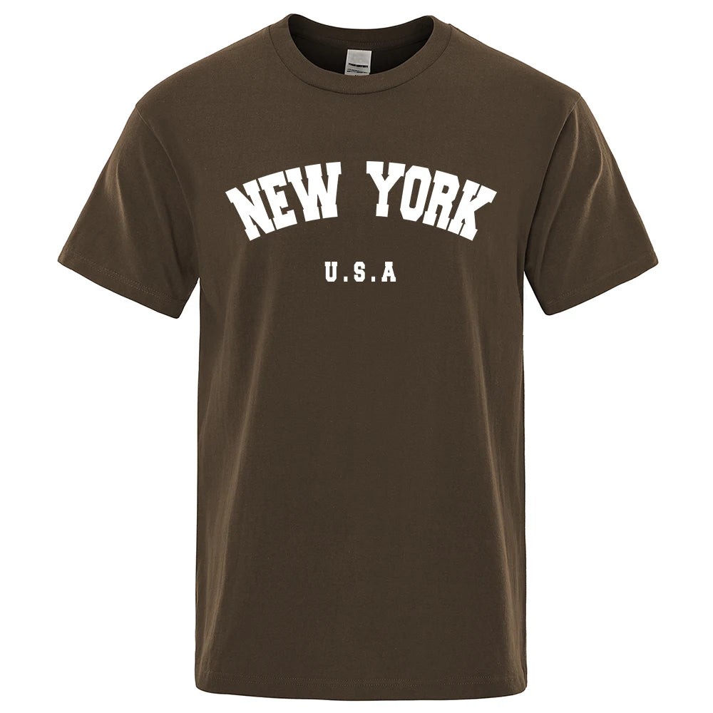 U.S.A New York USA City Street Printed T-Shirts For Men Loose Oversized T Shirt Fashion Breathable Short Sleeve Cotton Clothing