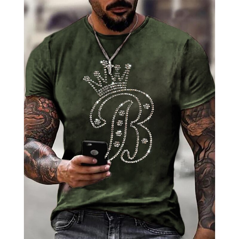 Fashion Men&amp;#39;s Clothing Oversized Tee y2k B Rhinestone Designer Short Sleeve Tops Home Casual Street t-shirt High Quality New