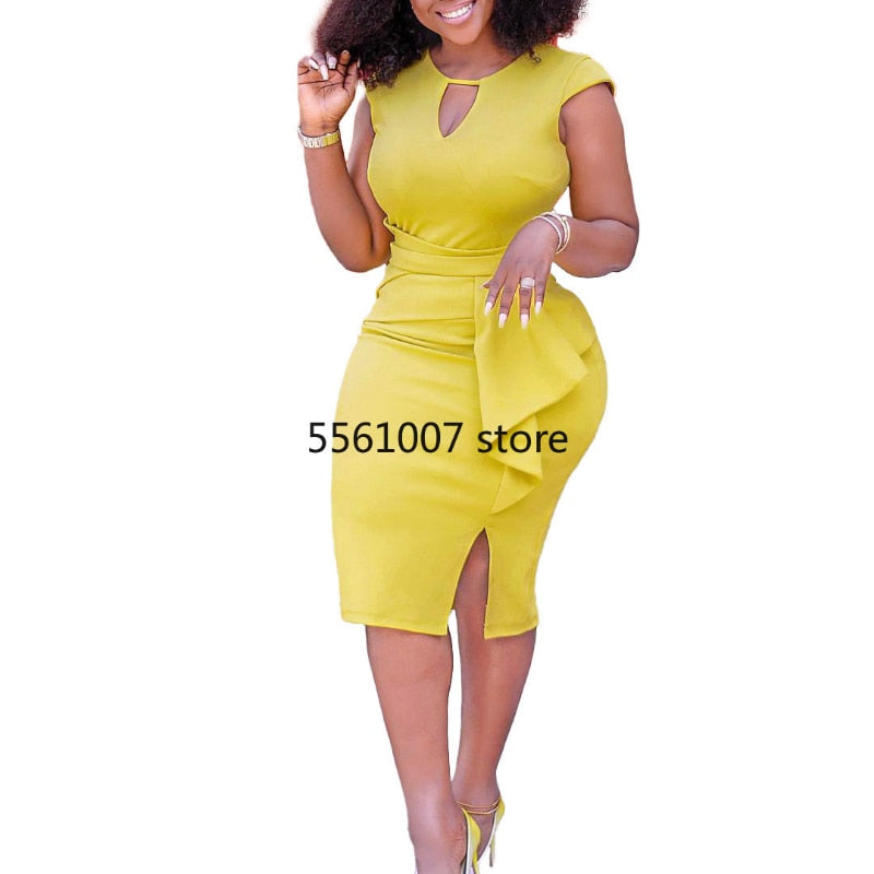 2023 Summer Fashion Style African Women Short Sleeve O-neck Blue White Yellow Knee-length Dress African Dresses for Women