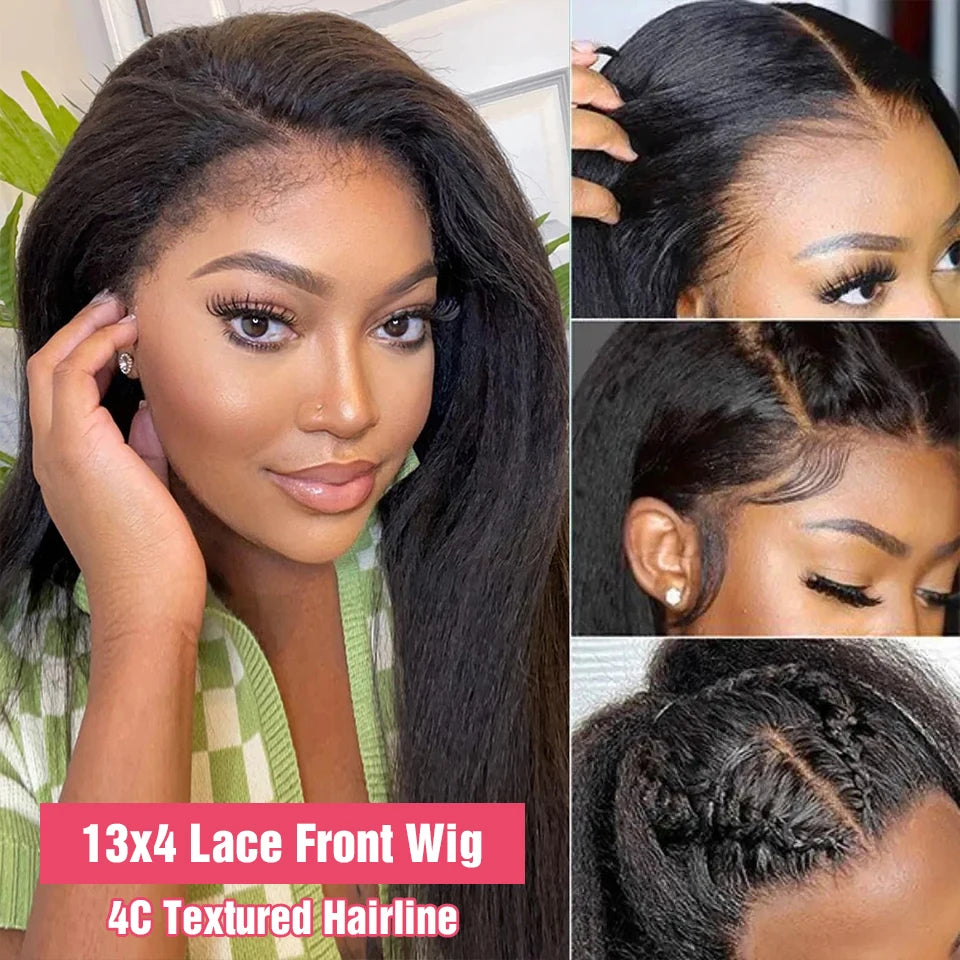 Yaki Kinky Straight 13x4 Lace Front Human Hair Wig Ready To Wear And Go Glueless Wigs Preplucked 13x6 HD Lace Frontal Wig 200%