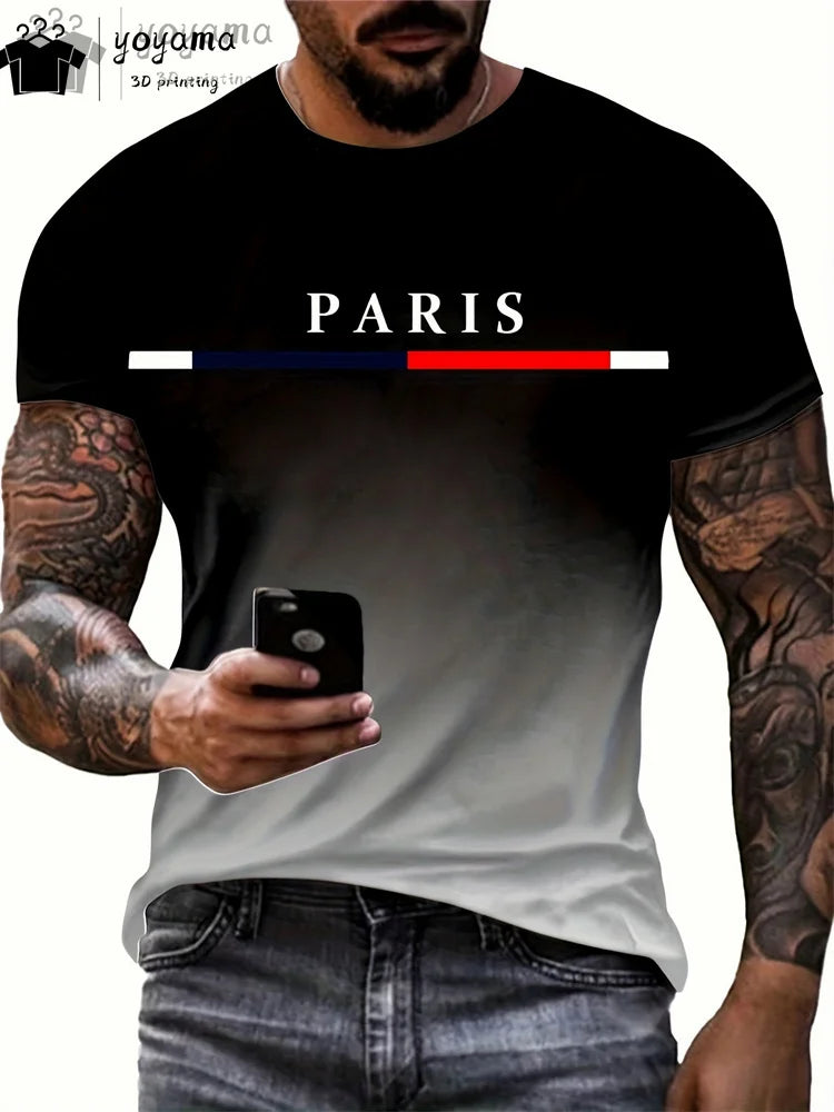 Summer Gradient Print T shirt Men Fashion Graphic T shirts 3D Print Men&#39;s Clothing Round Neck T-shirts for Men Street Rock Tops