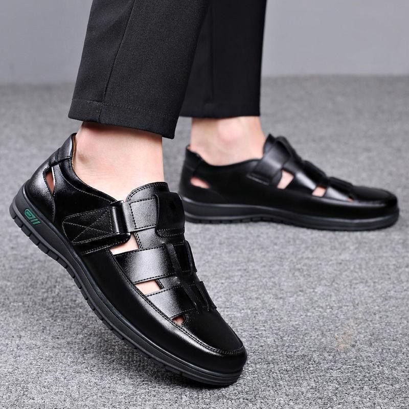Summer Shoes for Men Hollow Out PU Leather Breathable Sandals Non-slip Flats Soft Bottom Handmade Tide Design Footwear Men Shoes