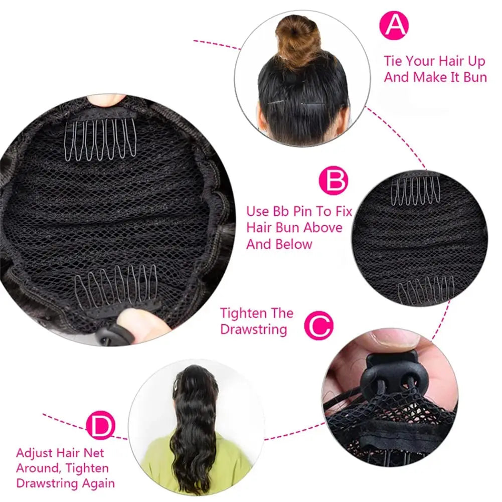 Body Wave Drawstring Ponytail Human Hair Extensions 100%