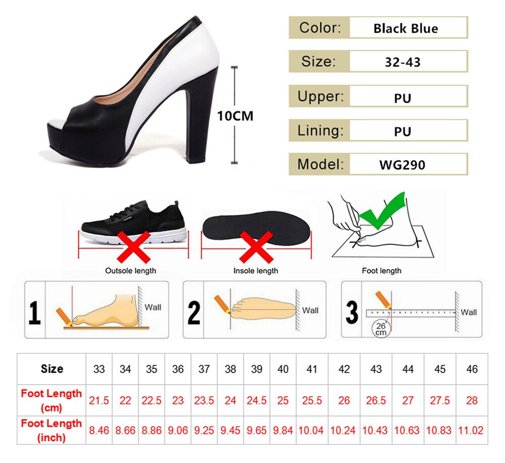 Spring Autumn Womens 10cm High Heels Sexy Peep Toe Pumps Platform Wedding Party Shoes Size 32-43 Zapatos De Mujer Black Blue