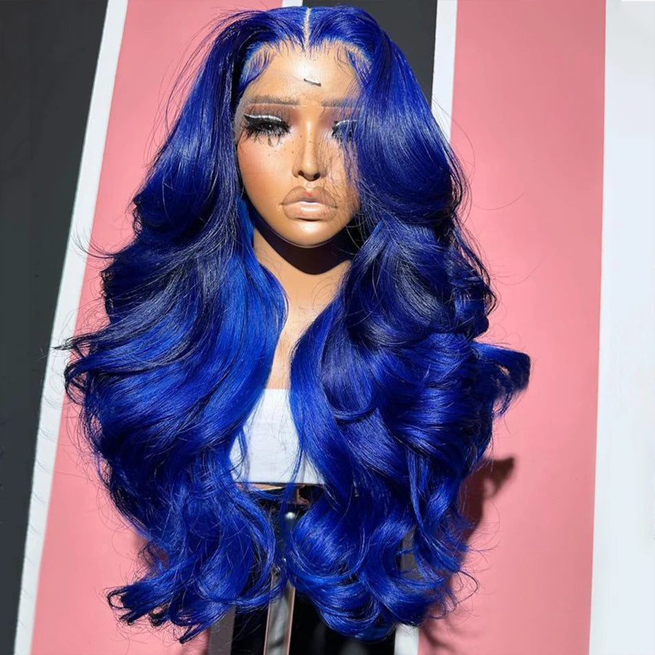 Royal Blue Colored Lace Front Wigs For  black women 13x4 body wave brazilian human hair