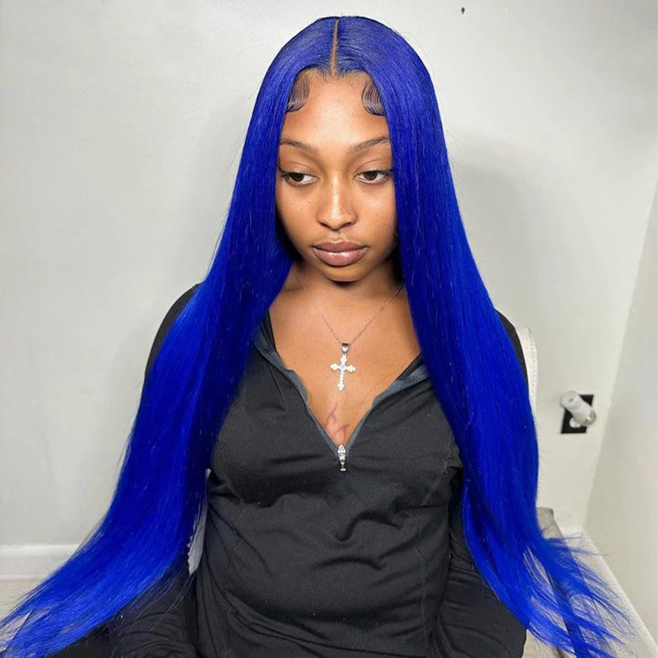 Royal Blue Colored Lace Front Wigs For  black women 13x4 body wave brazilian human hair