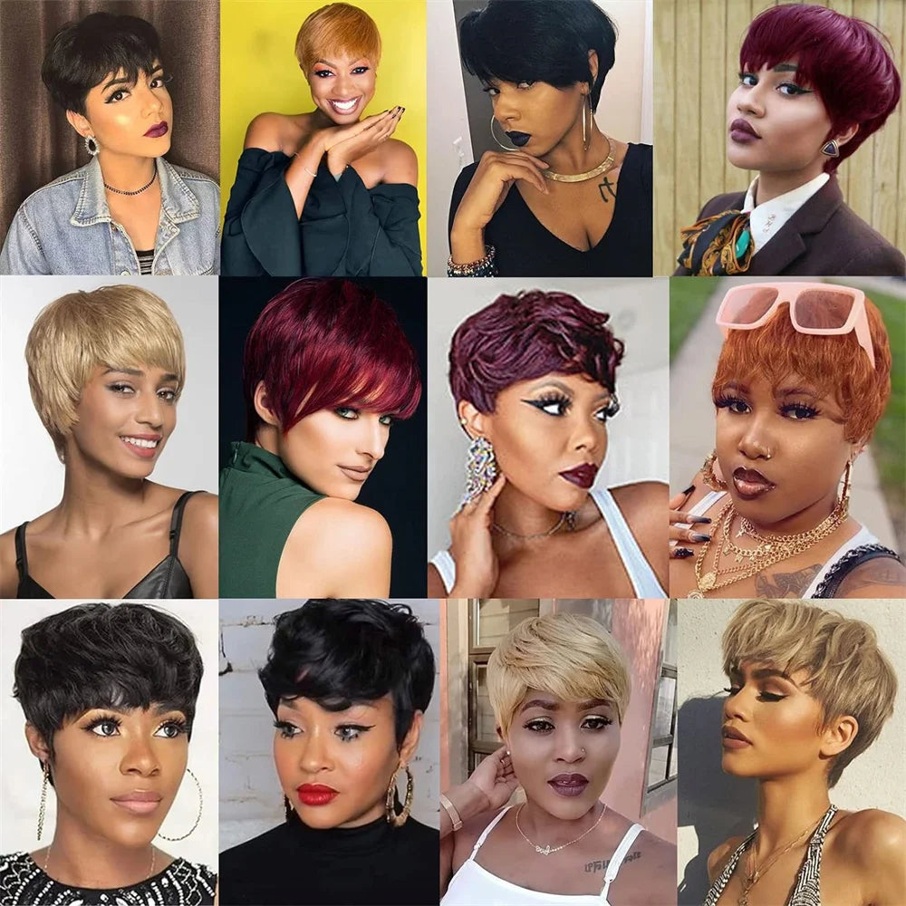 613 Blonde Short Pixie Cut straight bob Human hair wigs Brazilian