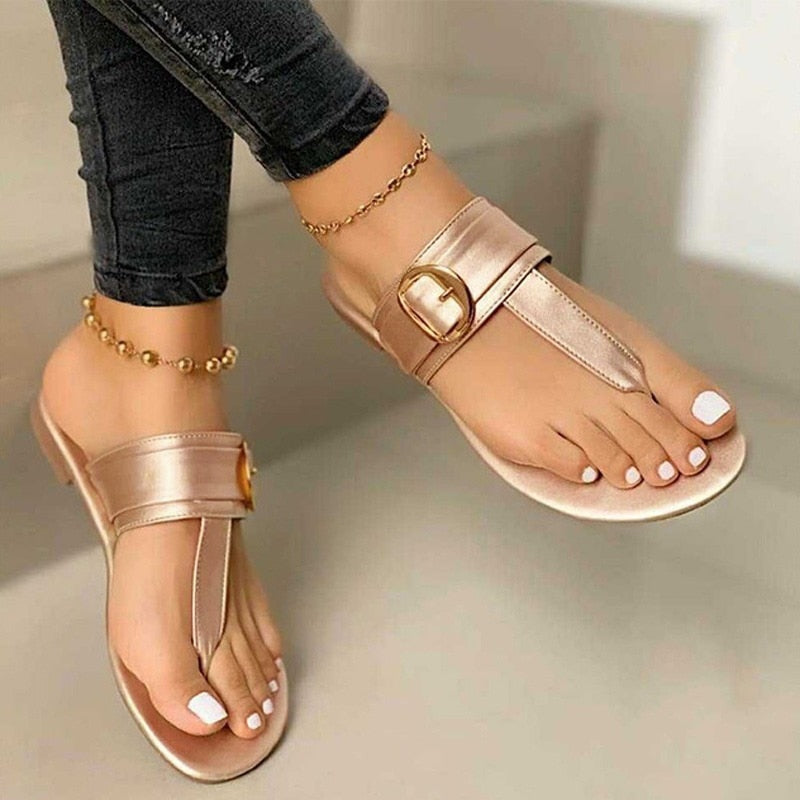 Women Slippers Clip Toe Flat Sandals Summer T Tied Ladies Shoes Beach Casual Woman Flip Flops Fashion Female PU Leather Footwear