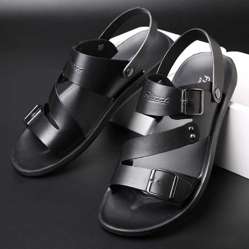 Fashion Comfortable Men&amp;#39;s Sandals Solid Color Open Toe Mens Leather Sandals 2023 New Slippers Beach for Male Leather Footwear