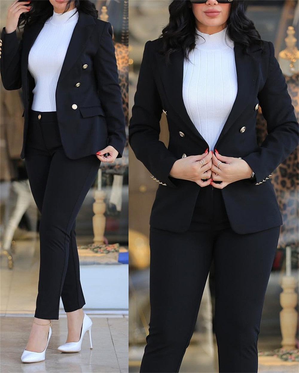 Woman&amp;#39;s Pant Sets 2023 New in Casual Business Double Breasted Blazers Jacket Pants 2 Piece Set Elegant Formal Ladies Pant Suits