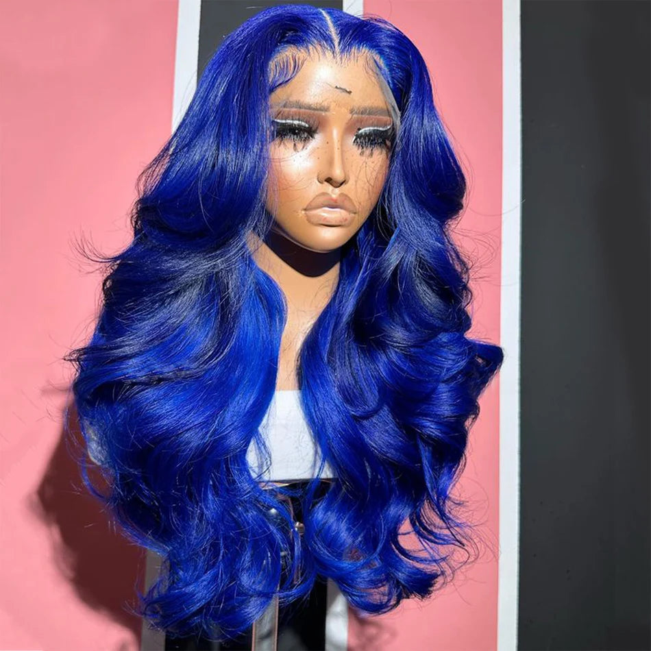 Royal Blue Colored Lace Front Wigs For  black women 13x4 body wave brazilian human hair