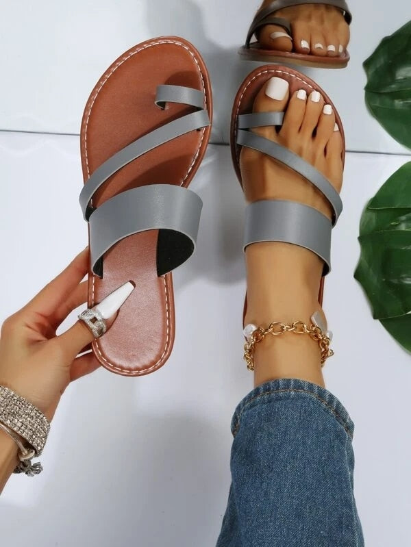 Summer Solid Color Flat Sandals Fashion Open Toe Outdoor Slippers Casual Beach Women&amp;#39;s Shoes Plus Size  Zapatos De Mujer Slides