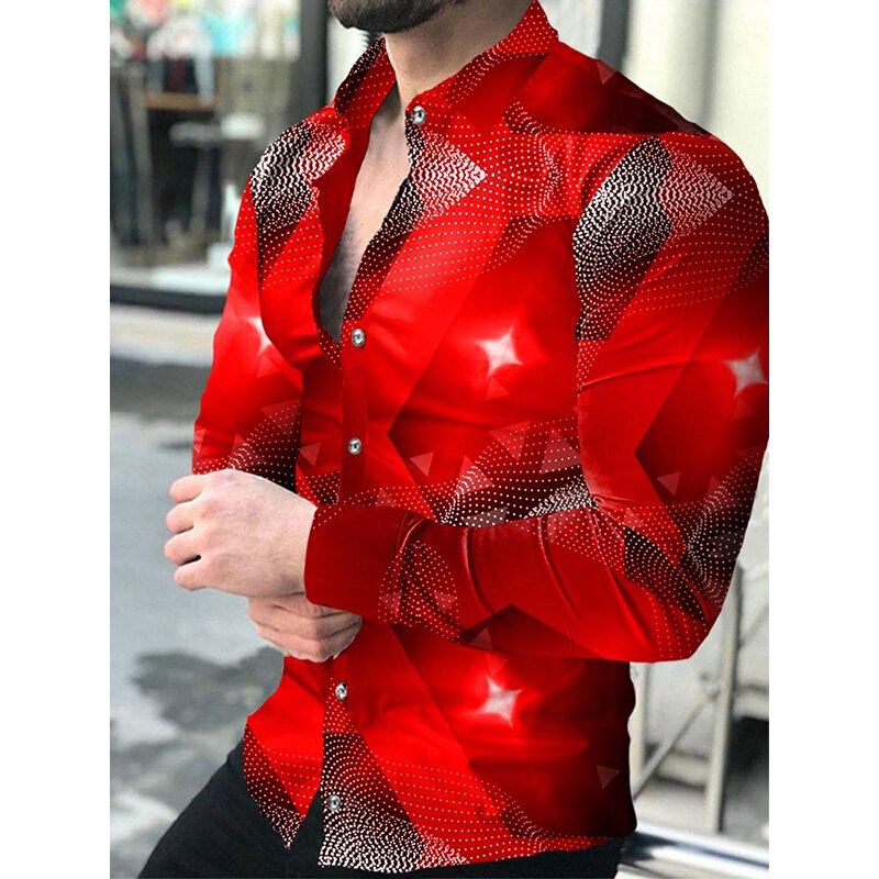New Social Men Shirts Turn-down Collar Buttoned Shirt Casual Designer Gradient Print Long Sleeve Tops Mens Clothes Prom Cardigan