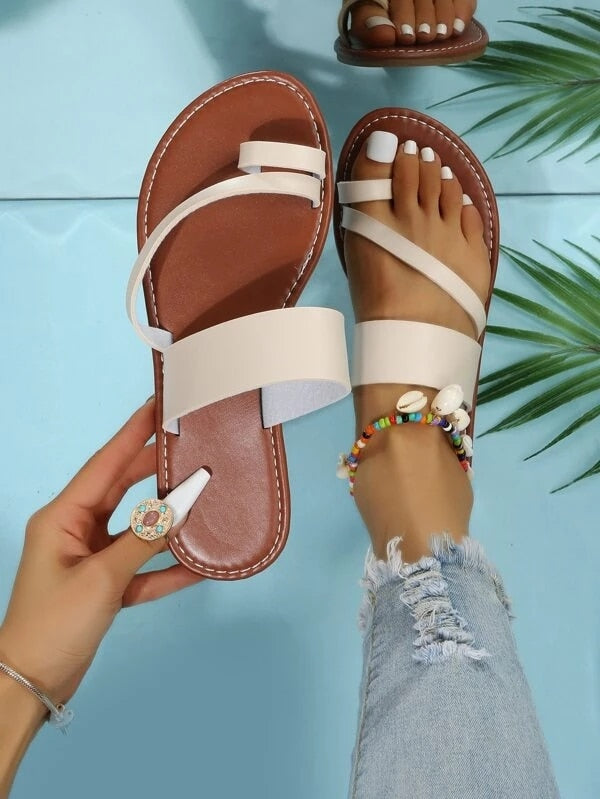 2023 Summer New Style Flat Women Sandals Fashion Solid Color Chain Open Toe  Outdoor Women's Shoes Plus Size 43 Zapatos Mujer