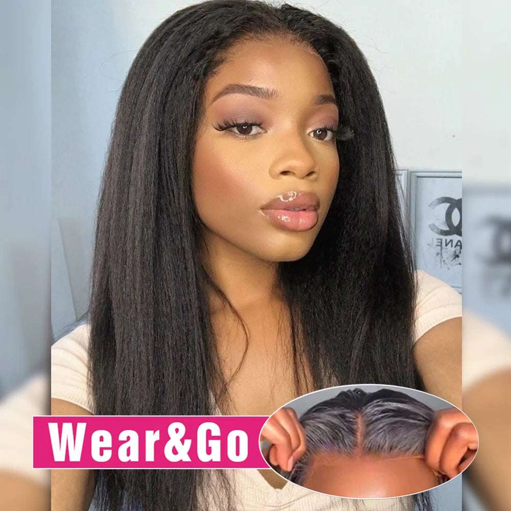 Yaki Kinky Straight 13x4 Lace Front Human Hair Wig Ready To Wear And Go Glueless Wigs Preplucked 13x6 HD Lace Frontal Wig 200%