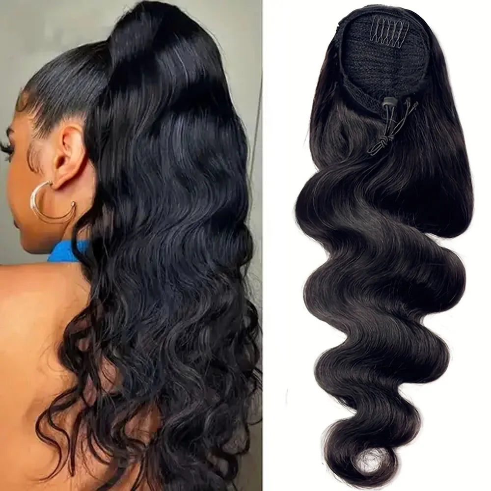 Body Wave Drawstring Ponytail Human Hair Extensions 100%