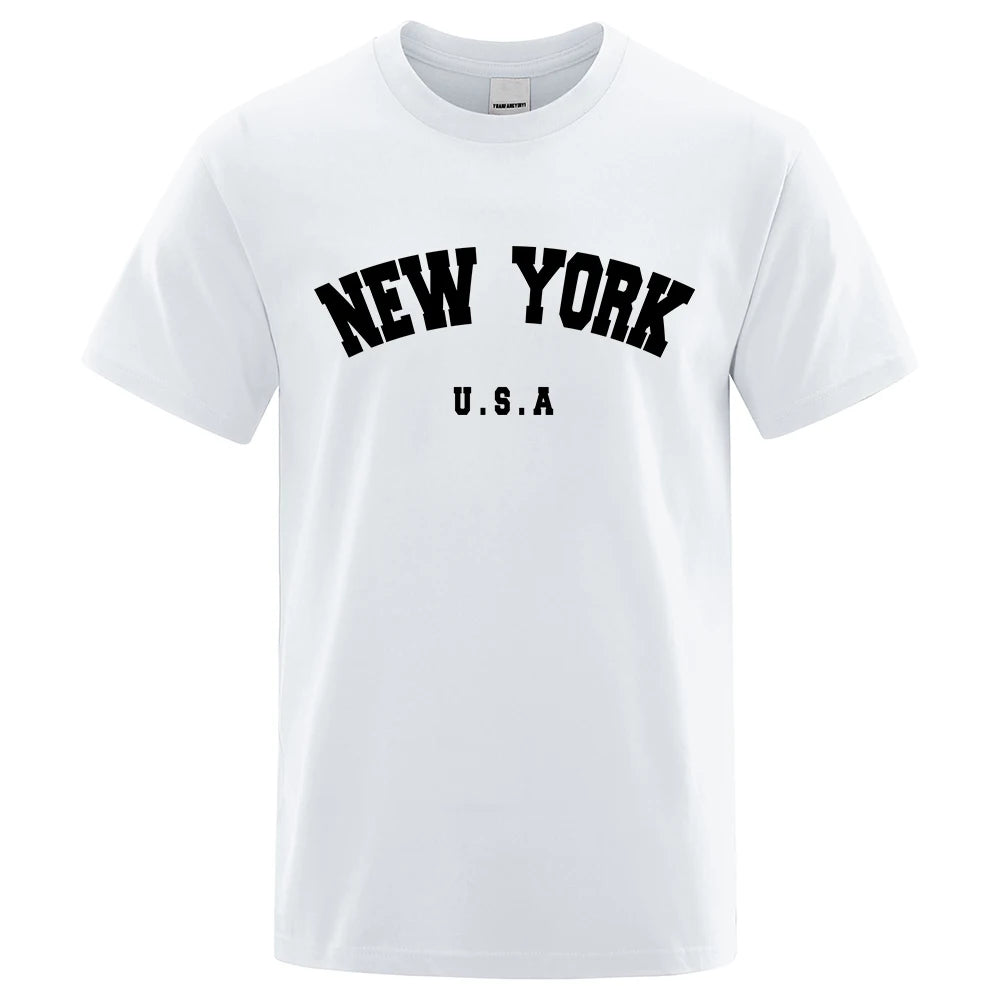 U.S.A New York USA City Street Printed T-Shirts For Men Loose Oversized T Shirt Fashion Breathable Short Sleeve Cotton Clothing