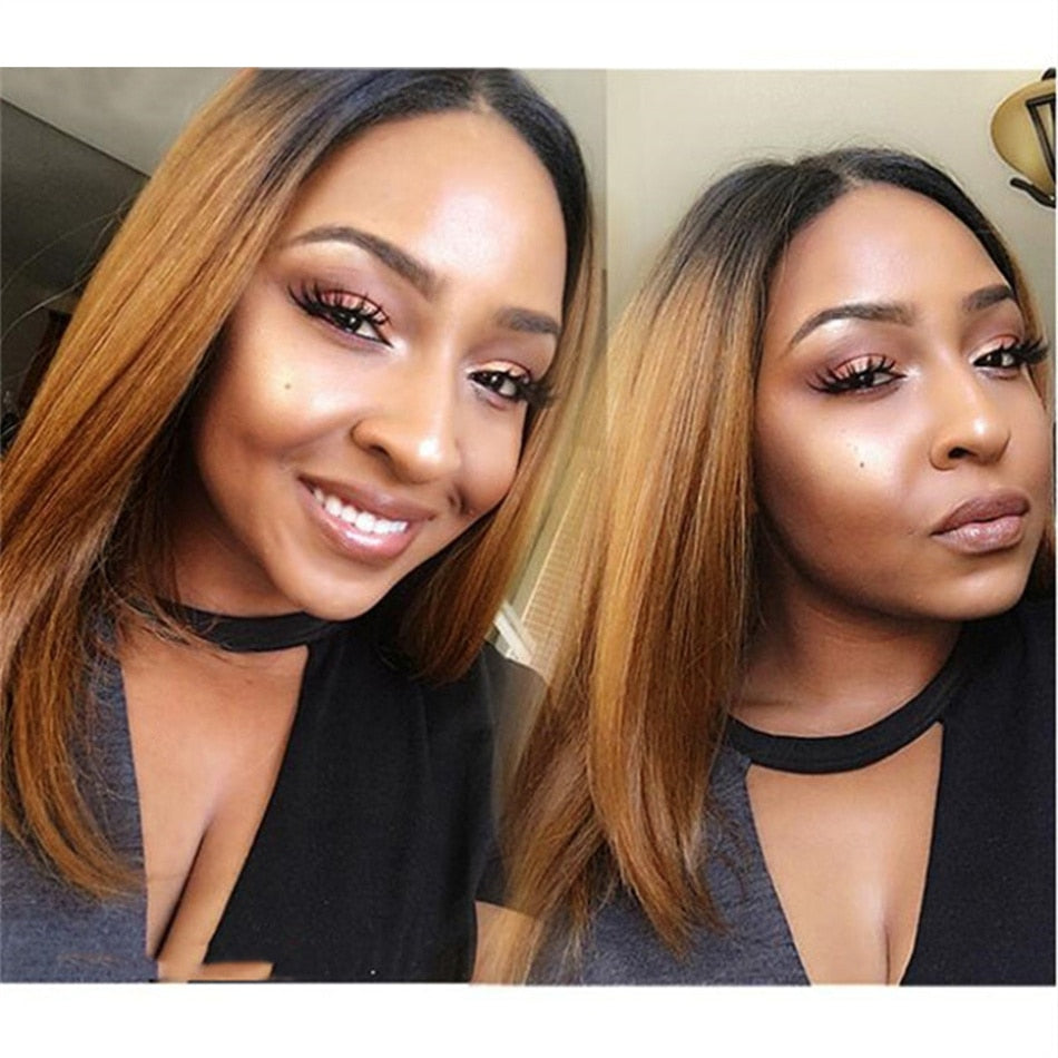 SPARK Ombre 1B/30 Bob Peruvian Straight Highlight 13x4 Lace Frontal Short Bob Wig Remy Hair 4x4 Lace Closure Human Hair Wigs