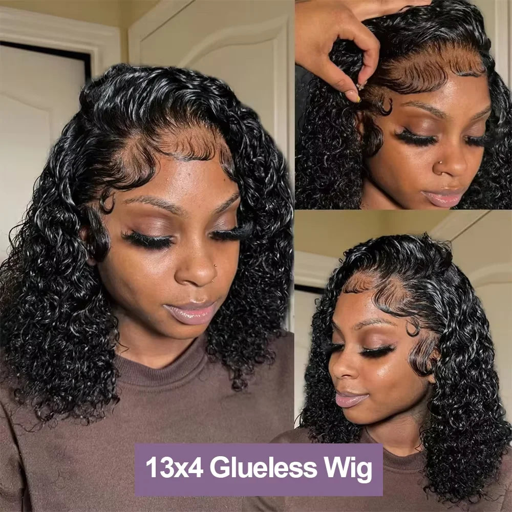 Deep Wave 13x4 Bob Wigs Curly 7x5 Glueless Human Hair Wigs Ready To Wear Water Wave Lace Frontal Wigs For Women Pre Cut No Glue