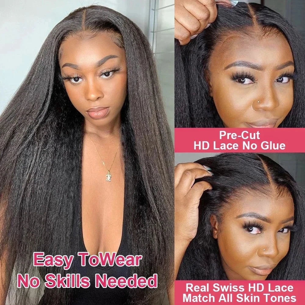 Yaki Kinky Straight 13x4 Lace Front Human Hair Wig Ready To Wear And Go Glueless Wigs Preplucked 13x6 HD Lace Frontal Wig 200%