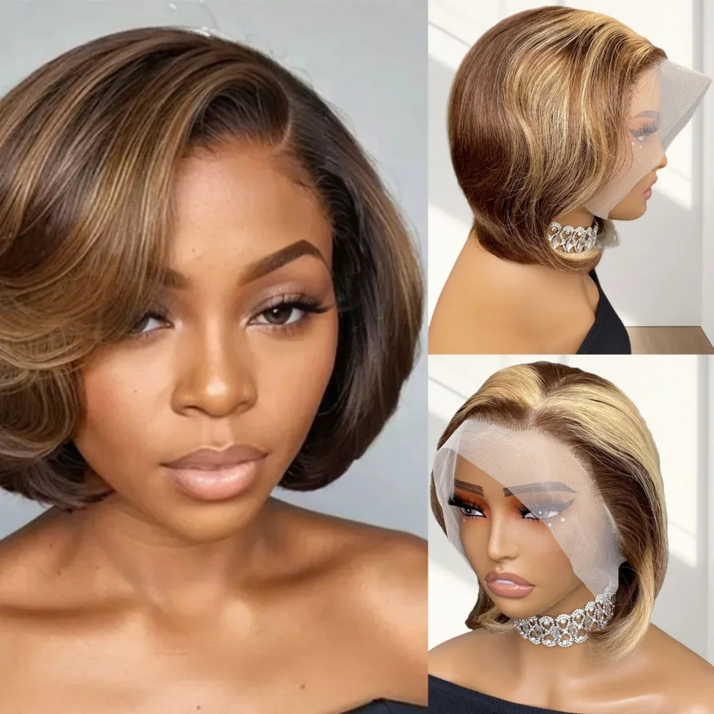 Short Bob Human Hair Wigs 13x4 Transparent Lace Front Wigs For Women Straight Pixie Cut Wigs 8 Inch Human hair wig