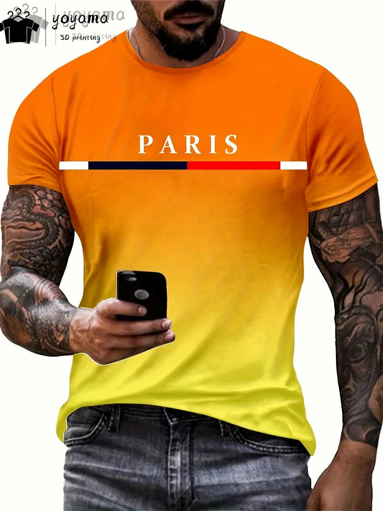 Summer Gradient Print T shirt Men Fashion Graphic T shirts 3D Print Men&#39;s Clothing Round Neck T-shirts for Men Street Rock Tops