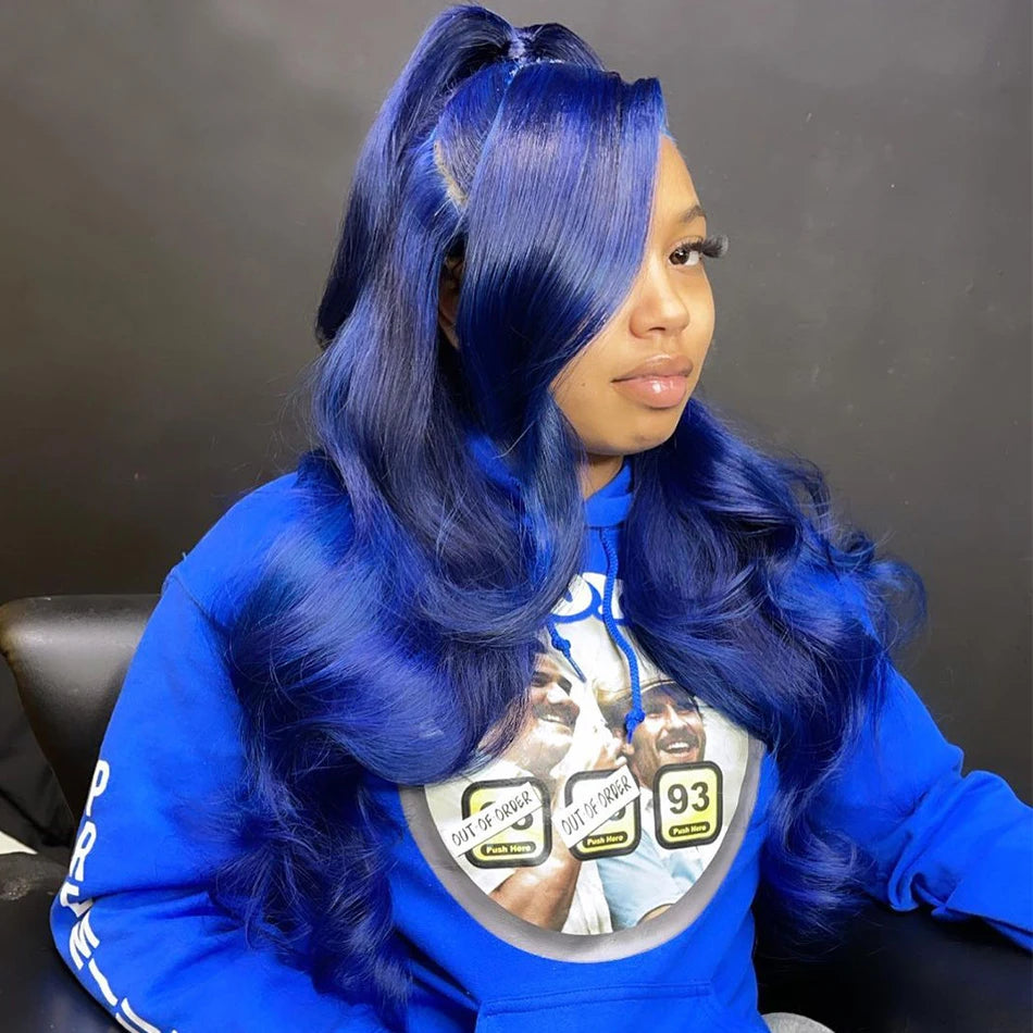 Royal Blue Colored Lace Front Wigs For  black women 13x4 body wave brazilian human hair