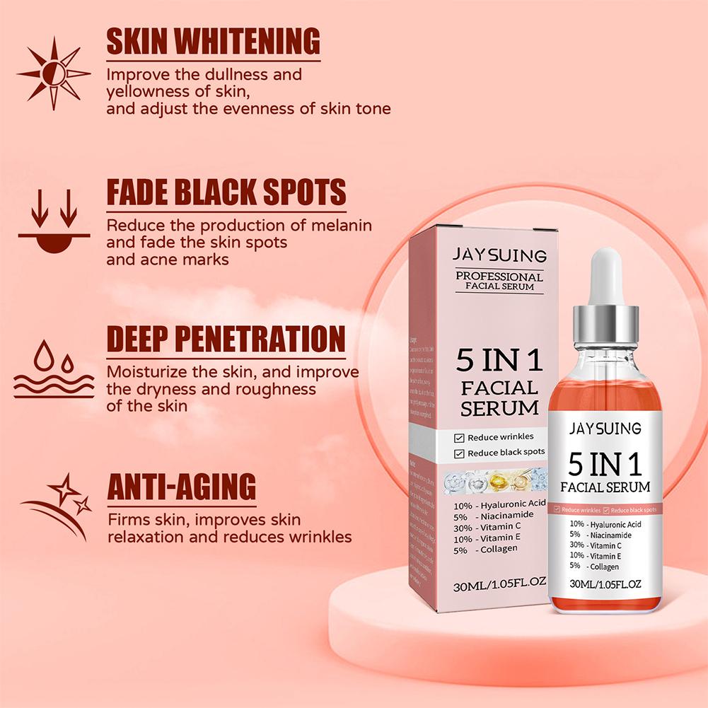 5 In 1 Moisturizing Whitening Anti Wrinkle Aging Vitamin C Hyaluronic Acid Face Serum Shrink Pores Serum Skin Care 30ml