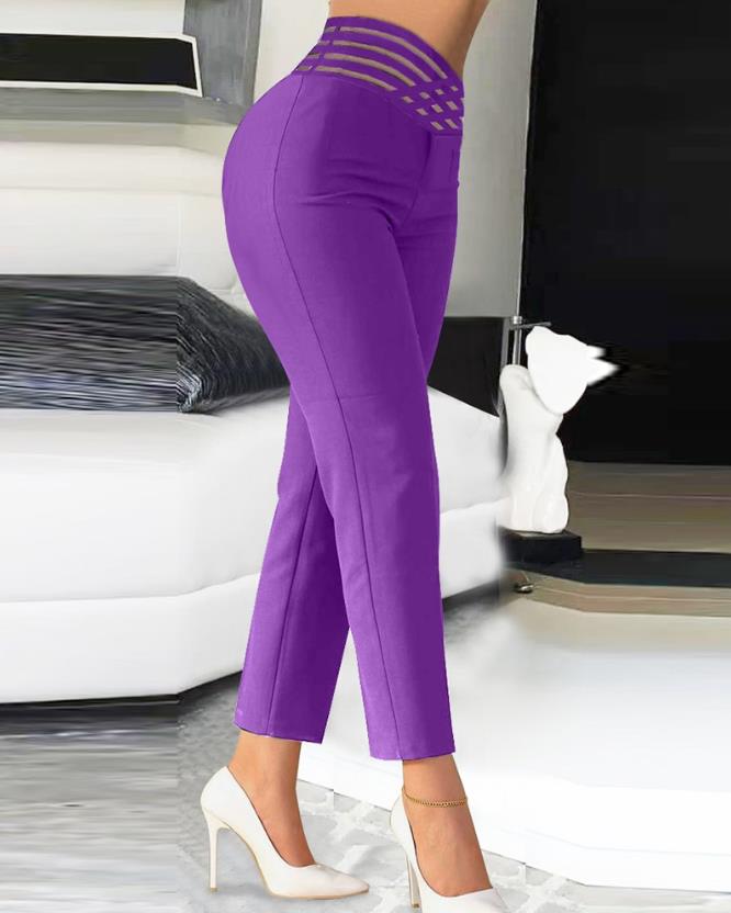 Women&#39;s Trouses 2023 Summer Fashion Overlap Waist Hollow Out Sheer Mesh Elegant Work High Waist Pants Y2K Streetwear Clothing