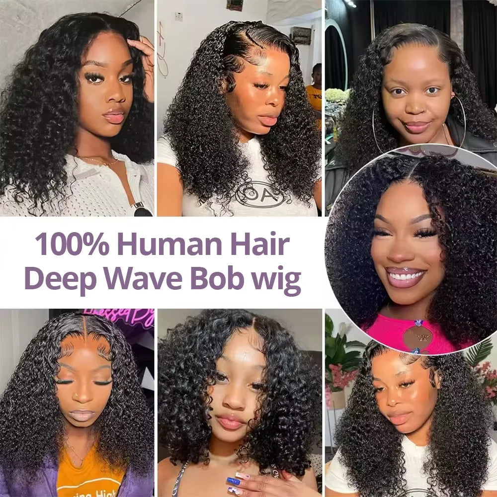 Deep Wave 13x4 Bob Wigs Curly 7x5 Glueless Human Hair Wigs Ready To Wear Water Wave Lace Frontal Wigs For Women Pre Cut No Glue