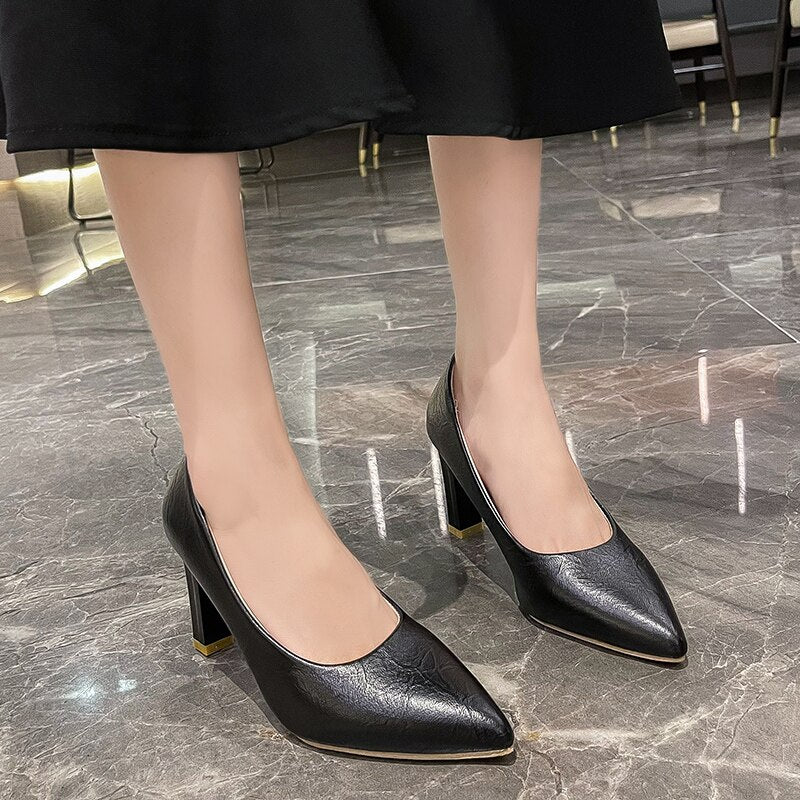 2022 Spring Autumn New Soft Leather Solid Color Women&amp;#39;s Shoes Pointed Toe