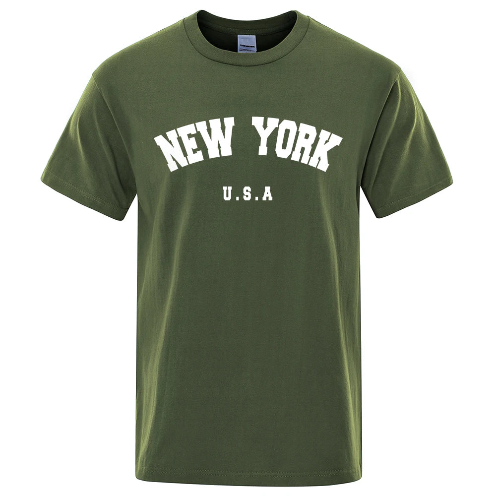 U.S.A New York USA City Street Printed T-Shirts For Men Loose Oversized T Shirt Fashion Breathable Short Sleeve Cotton Clothing