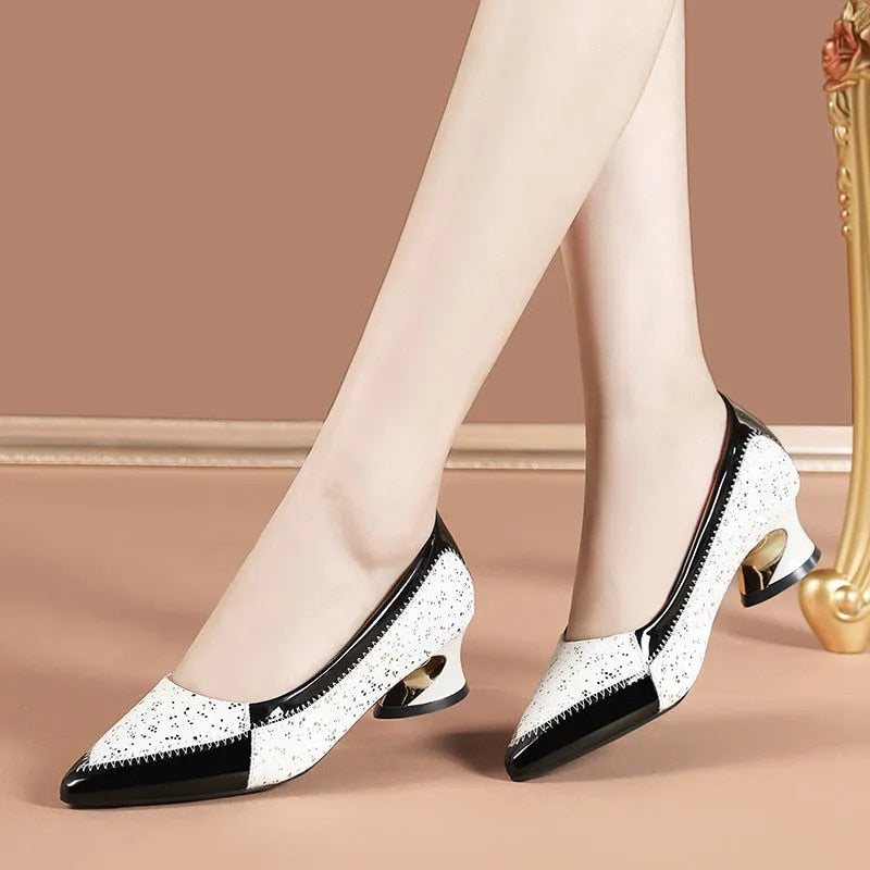 Women Cool Black &amp;amp; White Patent Leather Spring &amp;amp; Summer Slip on Stiletto Heels Lady Fashion Brand Elegant Comfort Pumps G72d