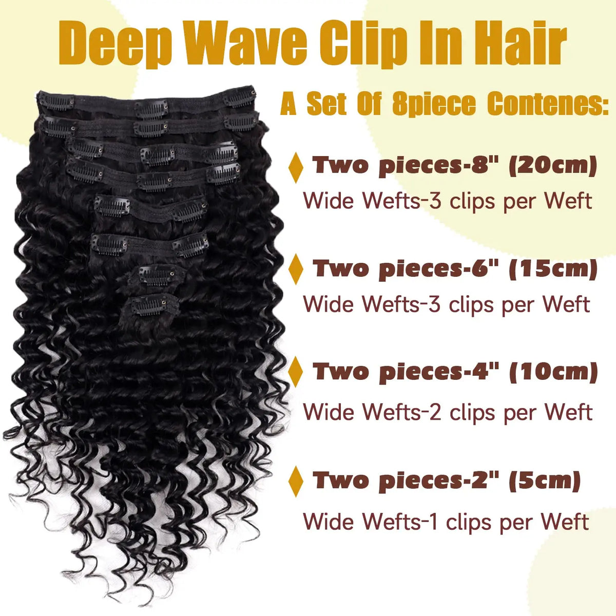 Deep Wave Clip ins Human Hair Extensionfor women 8 pcs real human hair curly tick