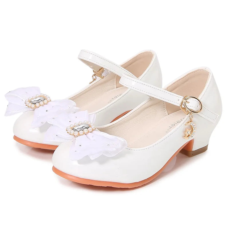 Elegant Girls children Hight heels fashion leather shoes spring wedding