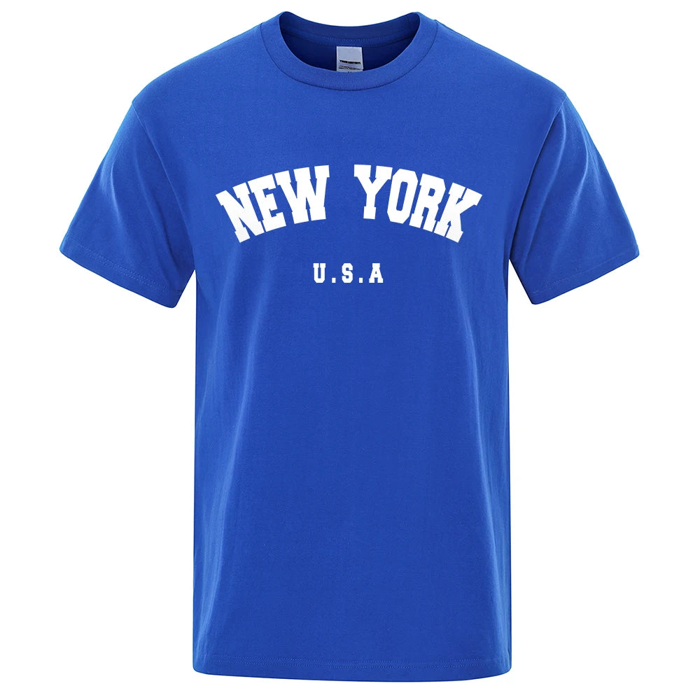 U.S.A New York USA City Street Printed T-Shirts For Men Loose Oversized T Shirt Fashion Breathable Short Sleeve Cotton Clothing